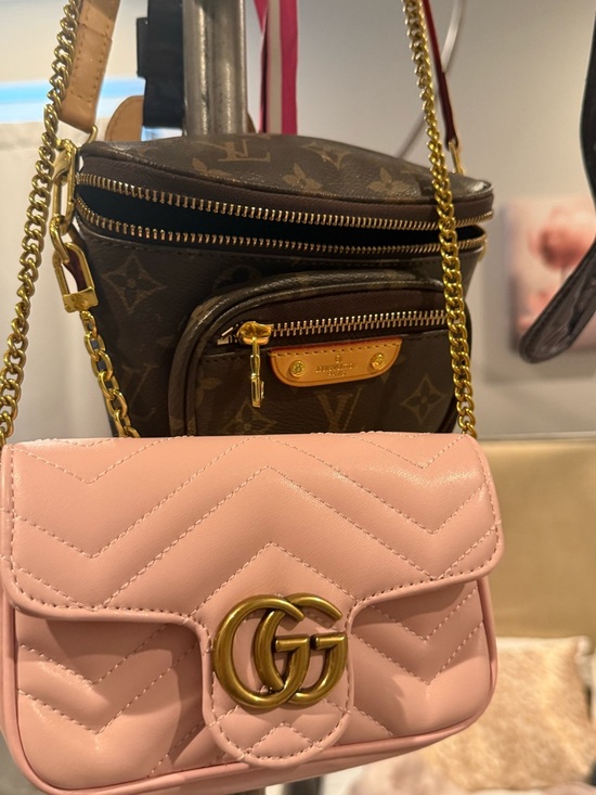 Gucci Handbags - Gucci Pink Chevron Quilted Mini Shoulder Bag with Gold GG